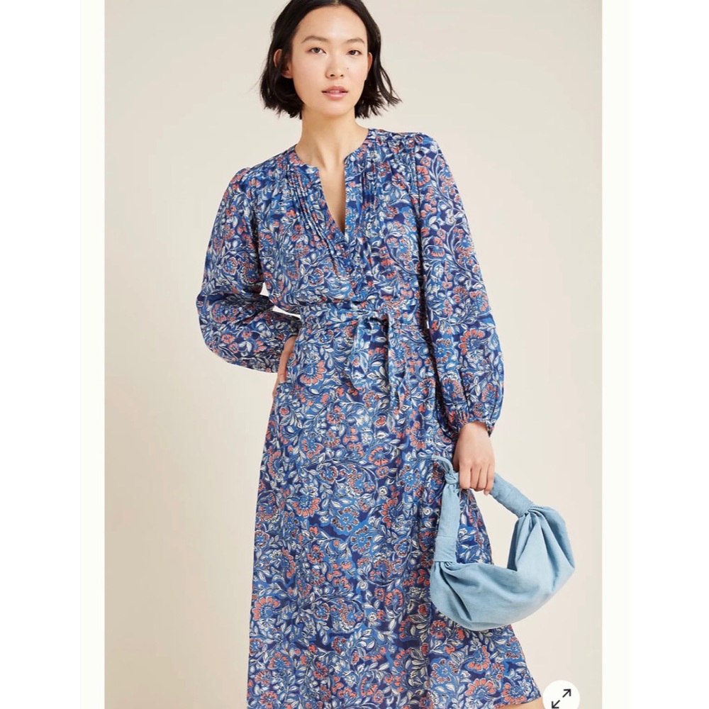 Anthropologie Velvet Beau Belted Floral Midi Dress